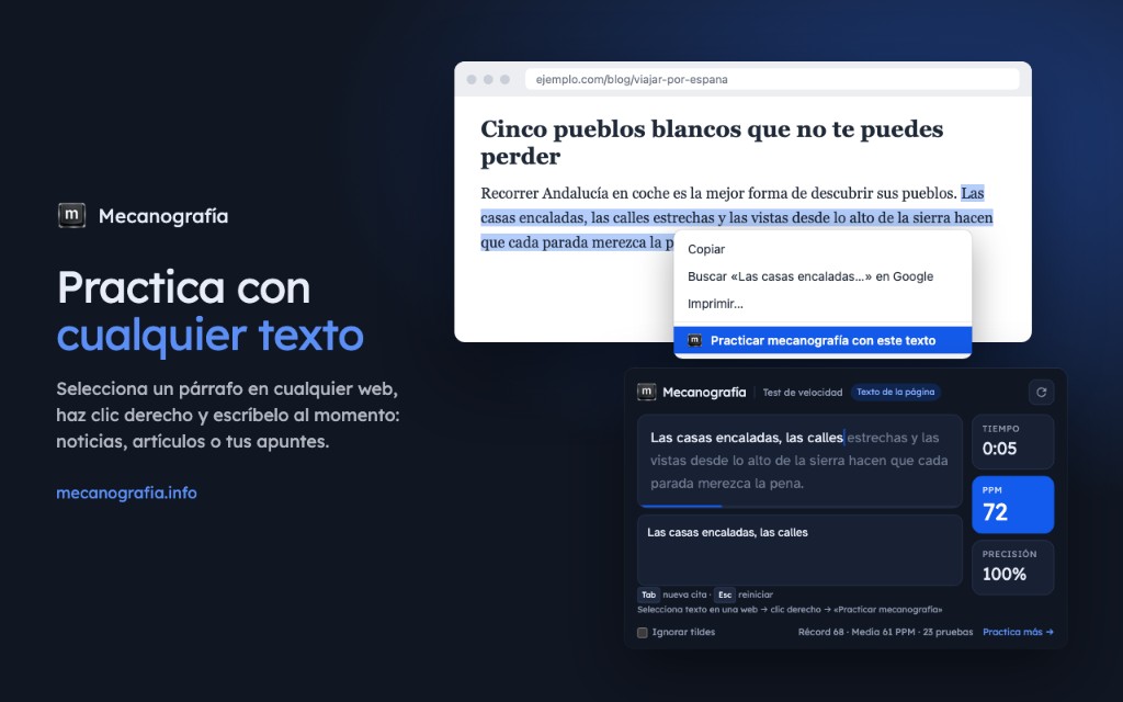 Practica con cualquier texto: selecciona un párrafo y clic derecho