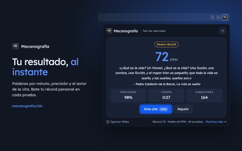 Resultado al instante: PPM, precisión y nuevo récord personal